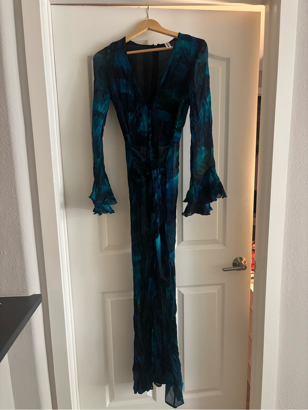 Rat & Boa Teal and Navy Long-Sleeve Maxi Wrap Dress